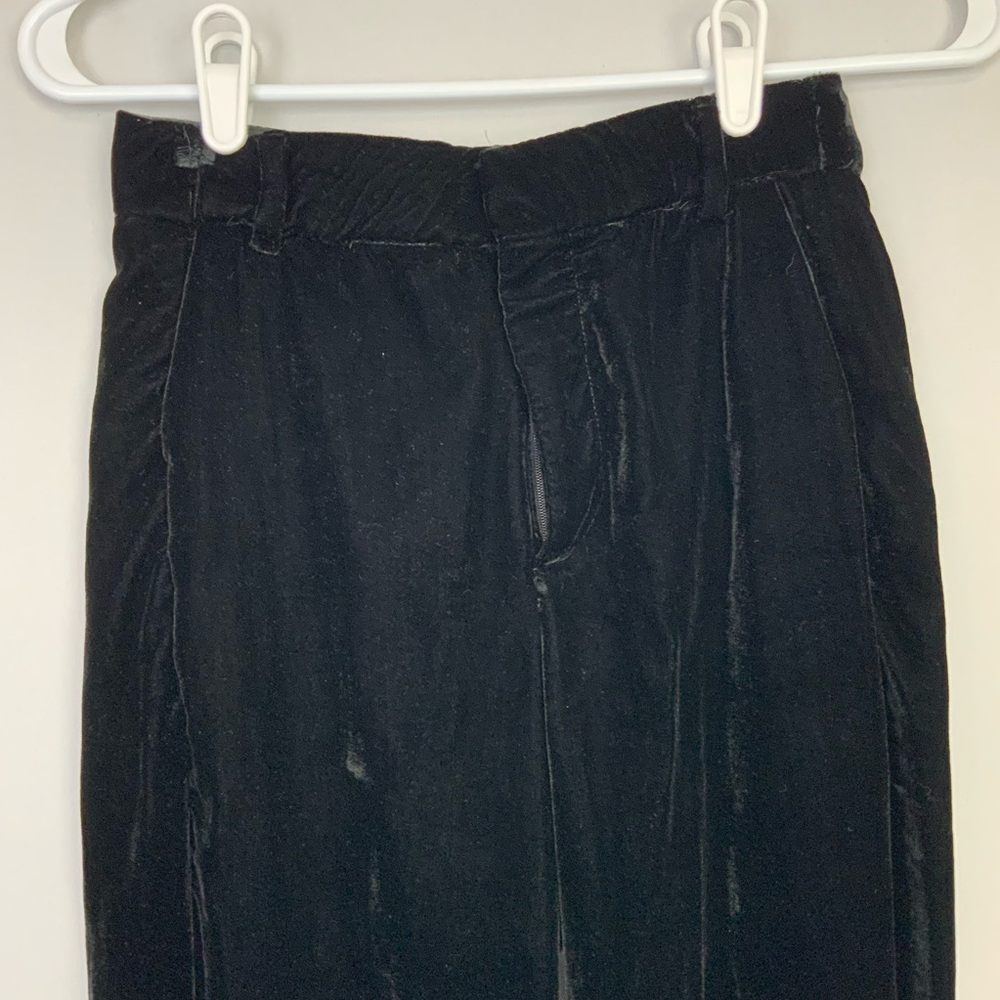 ZARA Sz XS Black Straight Leg Velvet High Waist Trousers Pants READ - Picture 2 of 7
